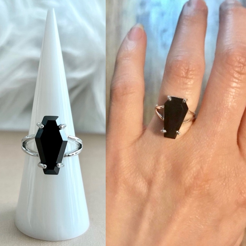 Black Onyx 925 Sterling Silver Coffin Ring